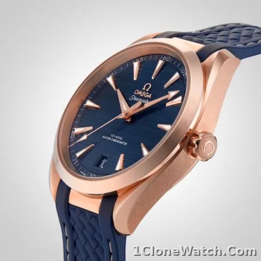 Omega Seamaster Aqua Terra Men Automatic Blue 18ct Rose Gold Watch O22052412103001 - detail