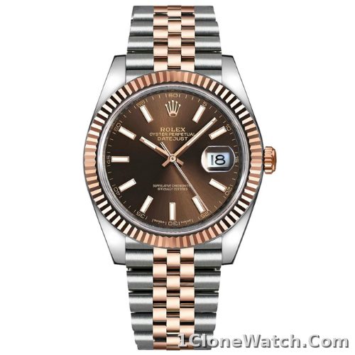 Rolex Datejust 41 Rose Gold/Steel Chocolate Dial Fluted Bezel (Jubilee) 126331 - detail