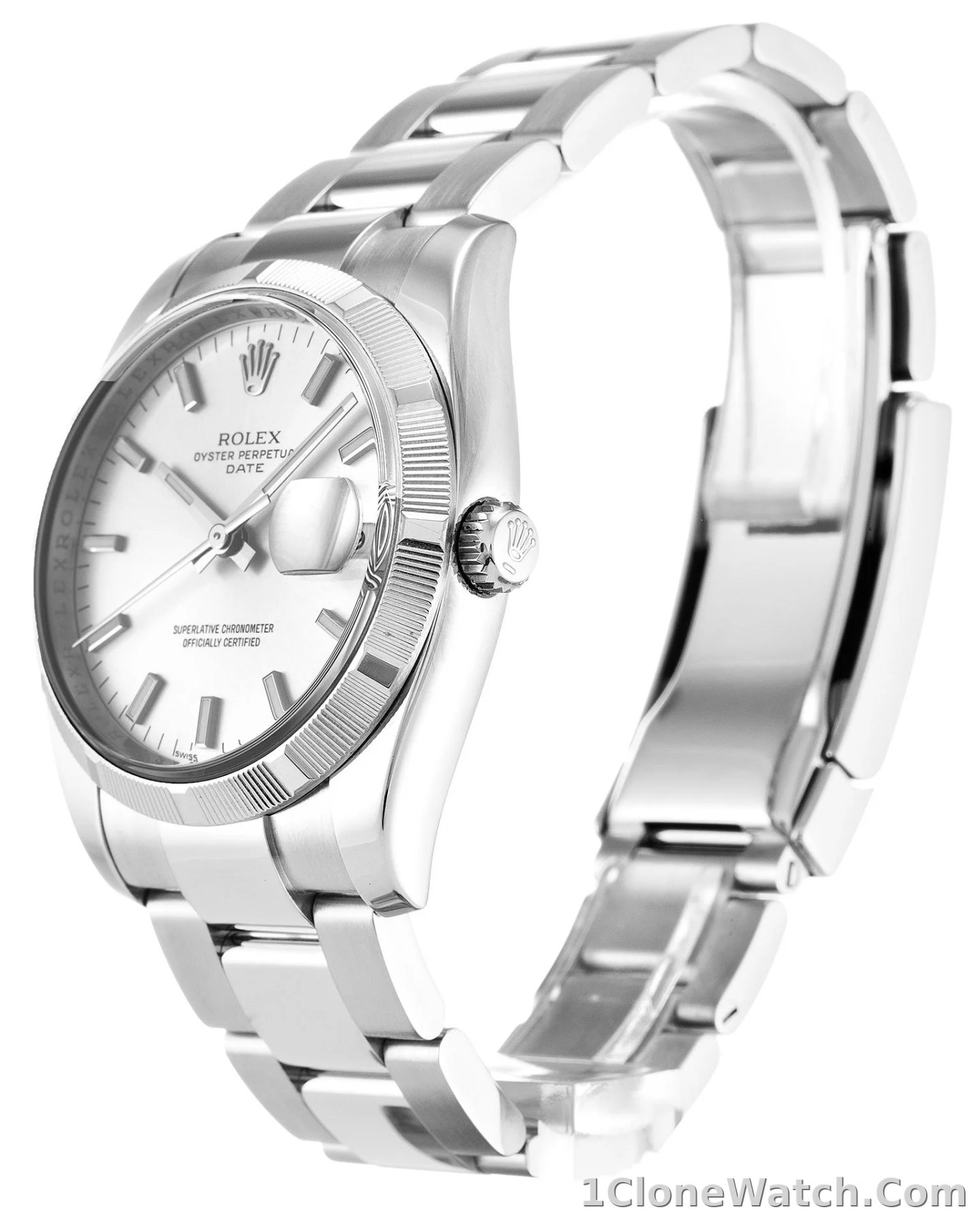 Rolex Oyster Perpetual Date 34mm Silver Dial 115210 - detail